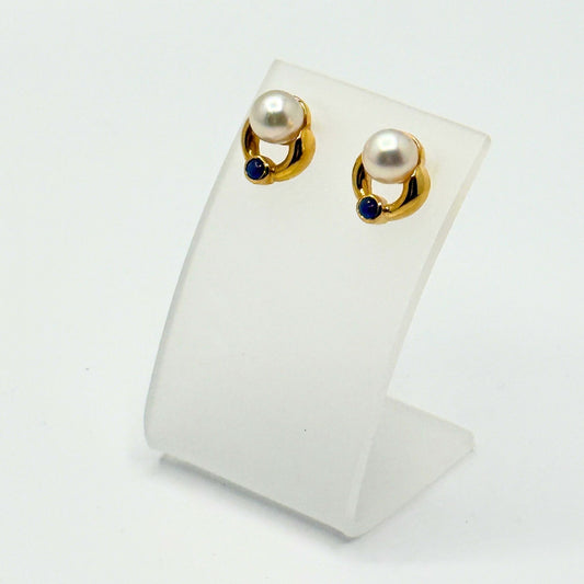 18ct Cultured Pearl & Sapphire Earrings