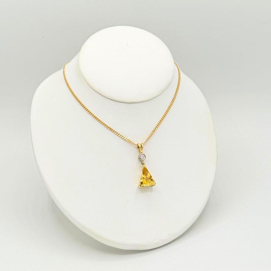 18ct Gold Yellow Beryl & Diamond Set Pendant