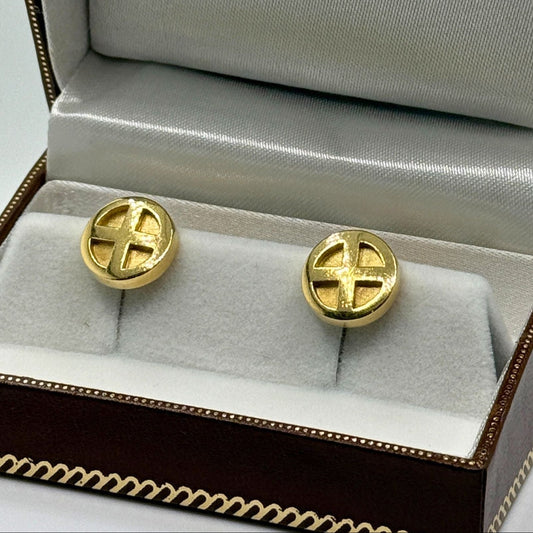 18ct Yellow Gold Round Cross Gents Cuff Links