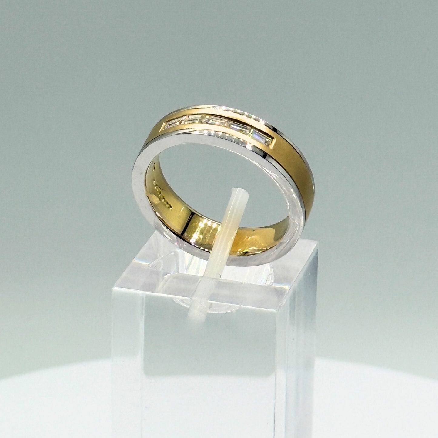 18ct Yellow & White Gold Flat Band Ring With Five Baguette-Cut Diamonds
