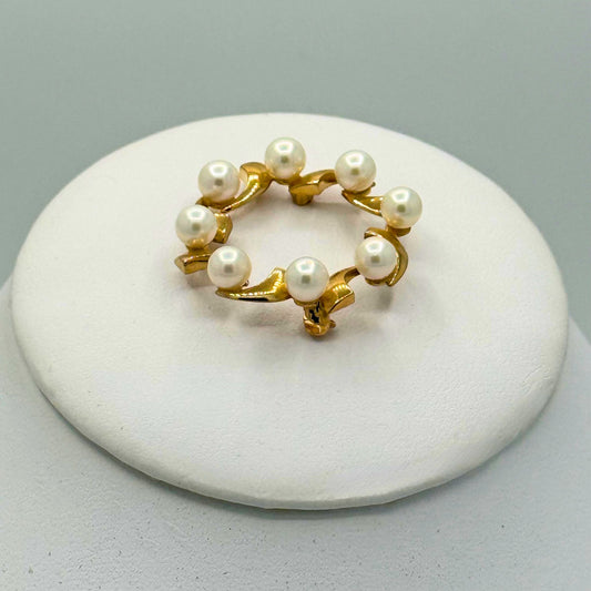 9ct Yellow Gold & Cultured Pearl Brooch