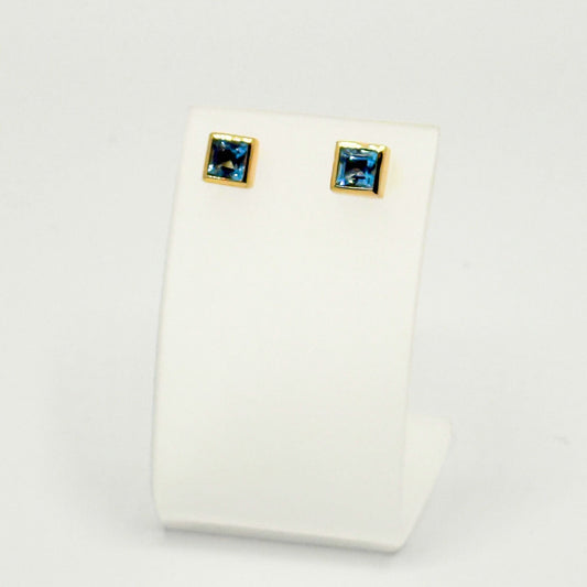 9ct Yellow Gold & Blue Topaz Stud Earrings