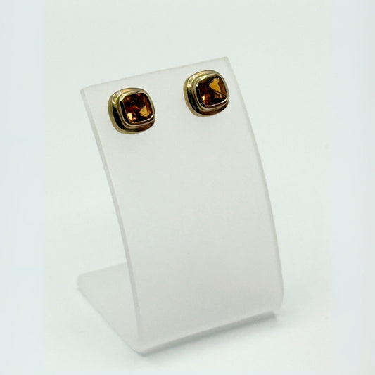 9ct Yellow Gold & Cushion-Shaped Citrine Stud Earrings