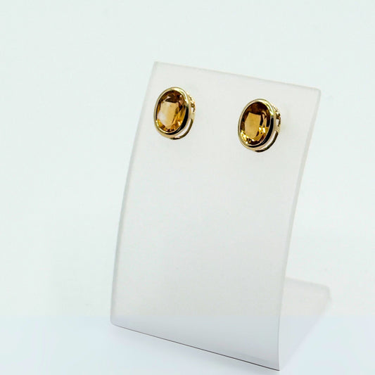 9ct Yellow Gold & Oval-Shaped Citrine Stud Earrings