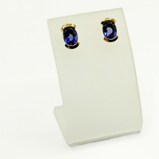9ct Yellow Gold & Oval Iolite Stud Earrings