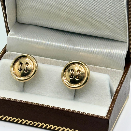 9ct Yellow Gold Round Button Gents Cufflinks