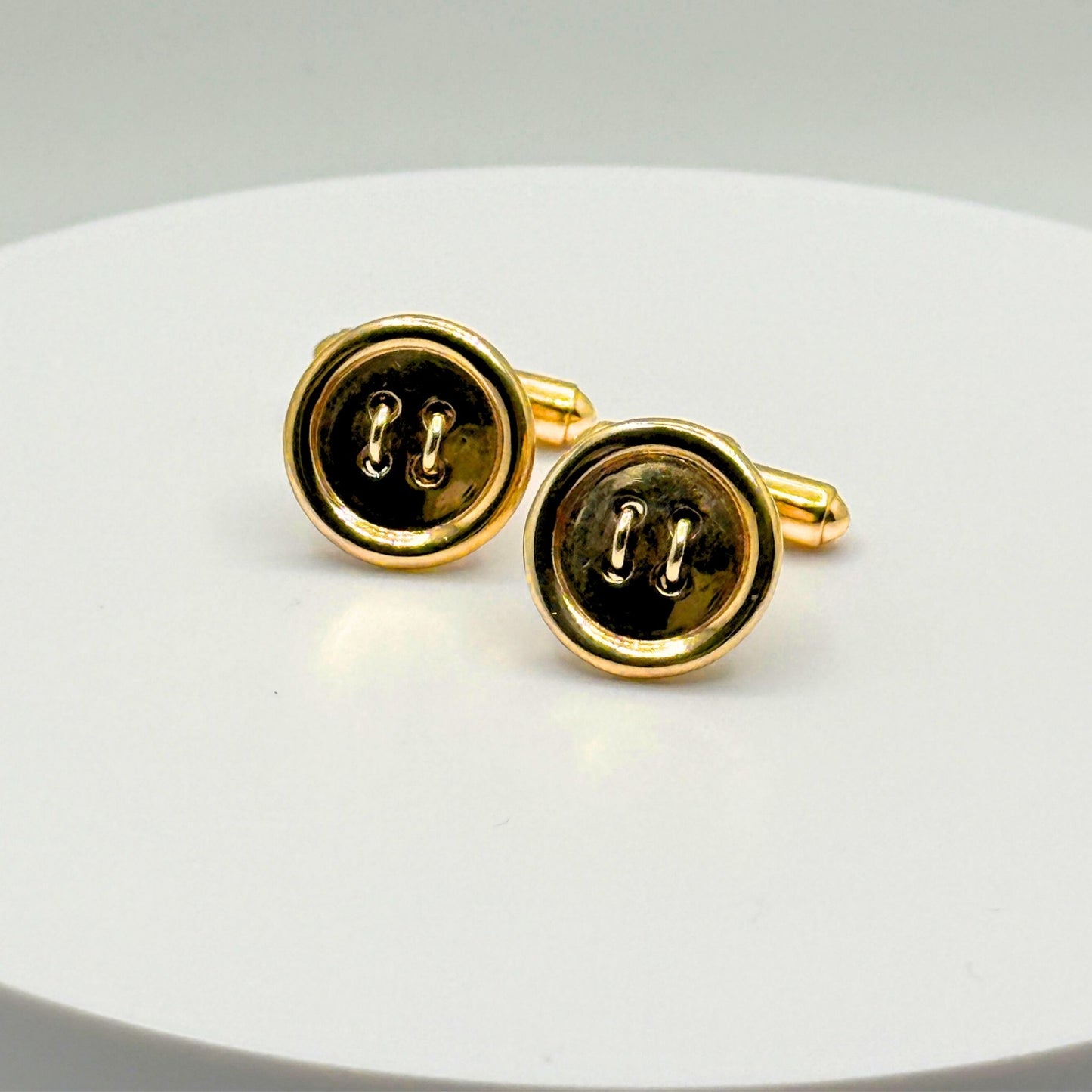 9ct Yellow Gold Round Button Gents Cufflinks